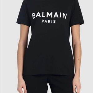 Balmain Black Fitted Short Sleeve T-Shirt with gold tone button up